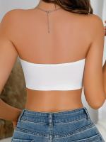 Sujetador sin costuras con borde ondulado para mujer - Cierre frontal, inalámbrico, cobertura completa, color blanco sólido, mezcla de nailon suave y elastano, cómodo sujetador de uso diario con almohadillas extraíbles. - details 4