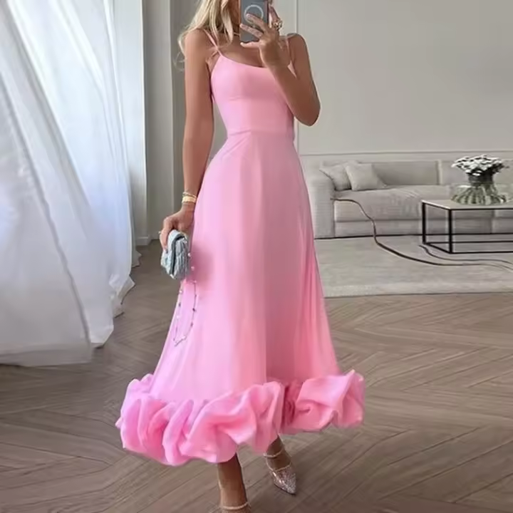 Elegante Vestido de Noche para Mujer Primavera 2025 Cinturón Delgado con Flor de Tres Dimensiones - 1