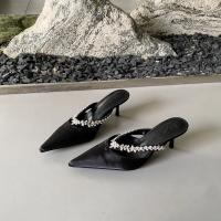Diamante de imitación francés con zapatillas geniales tacón grueso cabeza puntiaguda bolsa cabeza media zapatillas tacones altos - details 10