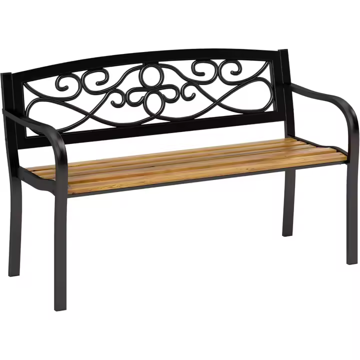 Banco Exterior de Jardín 2 Plazas Sillón de Madera y Marco de Acero Tamaño 127x56x80 cm - 1