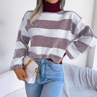 Suéter a rayas de manga farol para mujer, Jersey informal de punto con cuello alto, novedad de otoño e invierno, 2023 - details 8