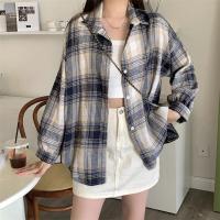 Camisa de tartán de manga larga con cuello y botones para mujer, camisa a cuadros de gran tamaño, chaqueta de franela, traje Grunge para adolescente, primavera y verano - details 7