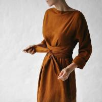 Vestido holgado de algodón de manga larga para mujer, moda informal, liso nuevo, con lazo y cordones, elegantes, otoño 2024 - details 3