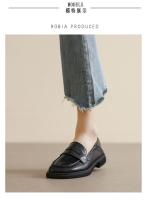 Mocasines planos de tacón grueso para mujer, estilo británico, de piel de becerro negra, talla grande 41-43 - details 5