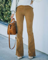 Pantalones acampanados elegantes de cintura alta para mujer, pantalones casuales con cintura elástica, color sólido, 2024 - details 3