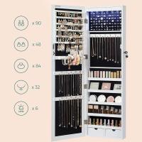 Luces LED y Cierre, Organizador Almacenamiento Pendiente Collar, Espejo y Varios Compartimentos, Blanco JBC93W - details 4