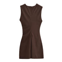 Mini vestido elegante de verano con cuello redondo y sin mangas, decoración informal plisada, vestidos cortos en la espalda para mujer - details 4