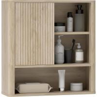 Armario de Baño de Pared Natural Diseño de Perfil Curvo Estantes Ajustables Puerta Corredora - details 0