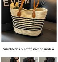 Bolso de estilo francés para mujer, gran capacidad, nuevo bolso versátil de hombro tejido de paja, bolso de mano para vacaciones en la playa - details 0