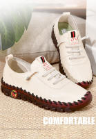 Zapatos de marca antideslizantes para mujer, zapatillas de cuero suave, mocasines cómodos sin cordones, zapatos para mamá con hilo de coser a mano - details 3