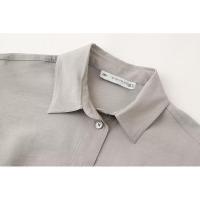 - Conjunto de dos piezas para mujer, tres piezas informales de color caqui sólido, camisa holgada, pantalones de pierna recta de sarga - details 3