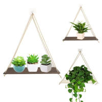 Wooden Rope Swing Storage Rack Large Space Modern Simple Design Rack for Living Room Bedroom Bathroom - details 0