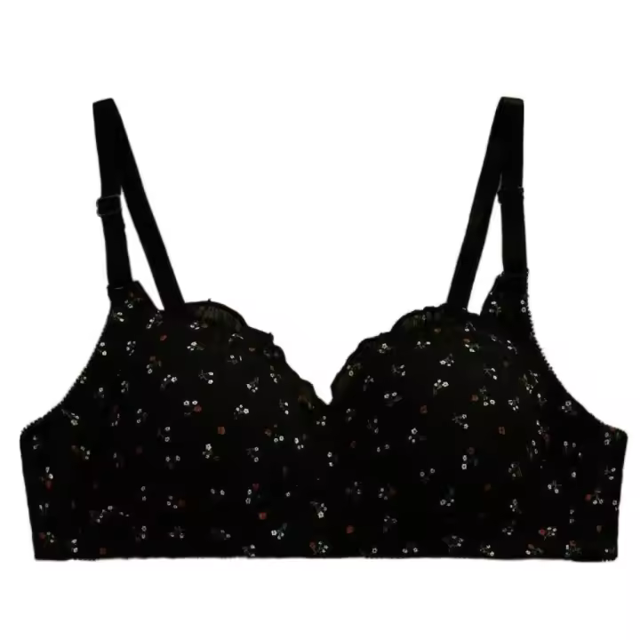 Sujetador en V profundo inalámbrico con flores dulces a la moda, ropa interior a prueba de golpes, lencería para mujer, sujetador de realce antiflacidez para niñas - 1