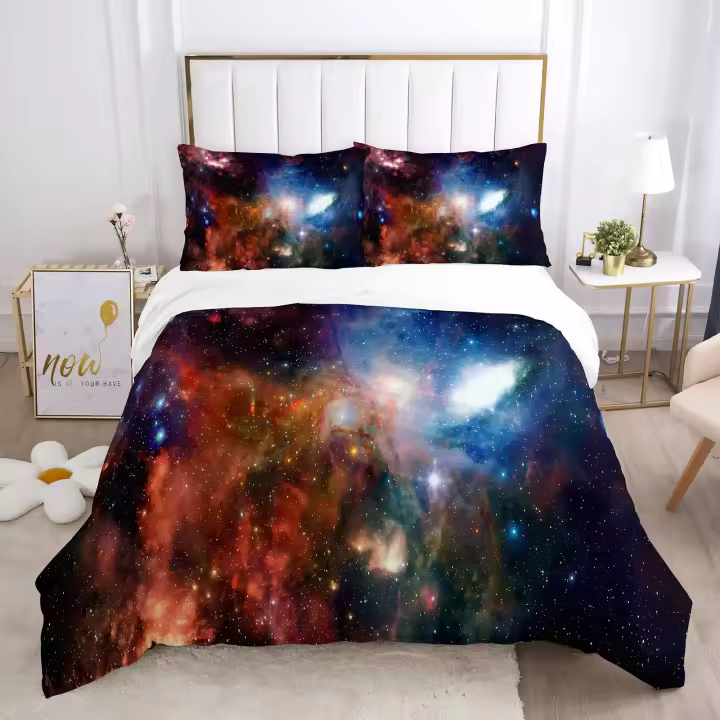 Juego de Ropa de Cama con Cubierta de Edredón 3D Universo Psicédelico con Cierre de Cremallera Comforter de Poliéster para Cama Doble Queen - 1