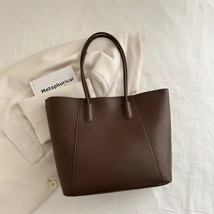 2024 nuevo Color sólido moda Casual desplazamientos minimalista un bolso grande de hombro para mujeres, gran capacidad superficie suave Retro mujeres - 1