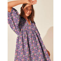 Vestido corto de vacaciones de playa de rayón informal suelto con lazo floral para mujer de moda de verano - details 137
