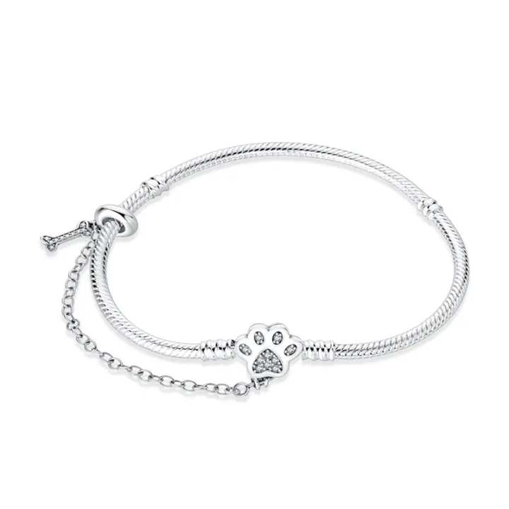 Pulsera con dijes de plata de ley 925 con estampado de pata de mascota, dijes de cuentas, colgantes, joyería fina para mujeres y niñas - 1