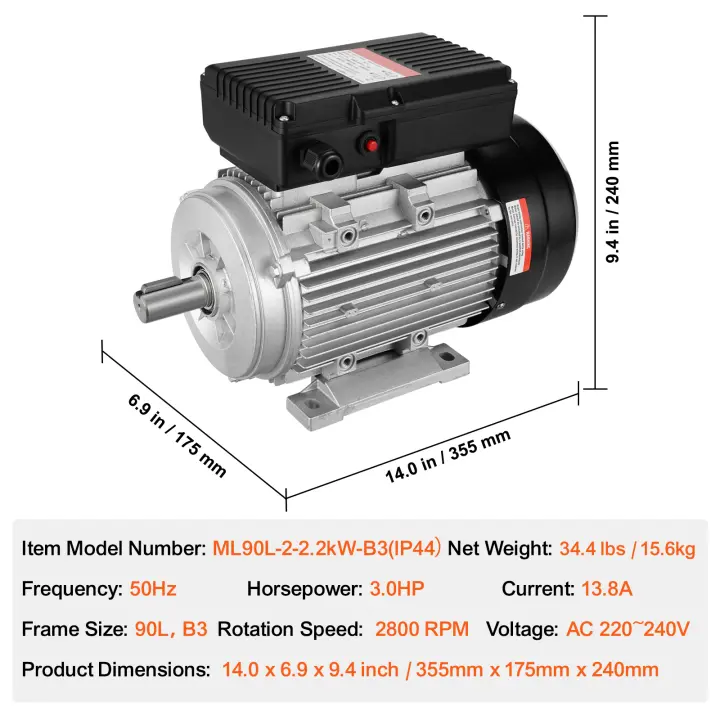 Motor eléctrico SucceBuy, motor de compresor de aire monofásico, rotación CW/CCW para maquinaria agrícola y equipos generales - 1