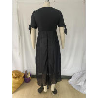 Primavera Verano nuevo vestido de manga media Irregular de dos piezas falso con cuello en V de talla grande para mujer - details 7
