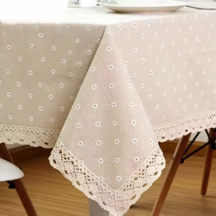 Manteles de alta calidad, diseños florales de Margarita, elegantes bordes ENCE, textiles rectangulares mezclados con lino de algodón, utilizados para - 1