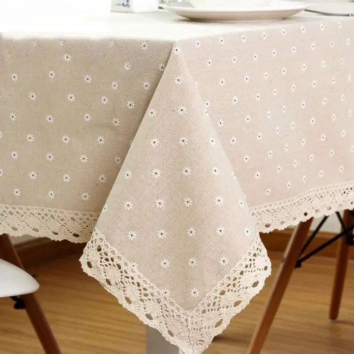 Manteles de alta calidad, diseños florales de Margarita, elegantes bordes ENCE, textiles rectangulares mezclados con lino de algodón, utilizados para - 1