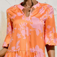 Vestido midi floral de verano para mujer, babydoll con volantes, diseño de patchwork en capas para citas diarias, traje de compras - details 6