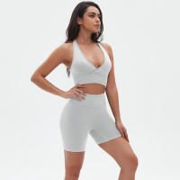 Conjunto deportivo Top deportivo transpirable, secado rápido, cuello en V, tejido de nailon - details 20