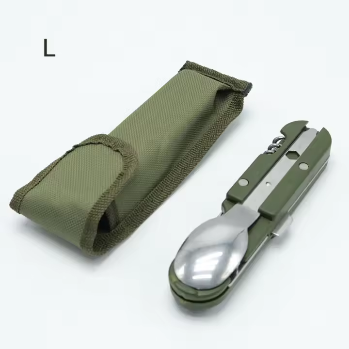 Cubiertos plegables de acero inoxidable, cuchillo, tenedor, cuchara, vajilla portátil para exteriores, equipo de Camping - 1