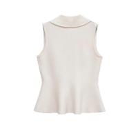 PB&ZA2025 Falda corta estilo dobladillo simple casual temperamento chaleco de punto top verano nuevo top ajustado con solapa para mujer - details 2