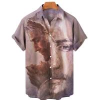 Camisas hawaianas con estampado 3D de Dios, Jesús y María para hombre, pantalón corto informal de manga larga, camiseta, ropa superior, blusas con botones - details 4