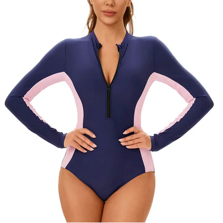 Traje de baño de manga larga para mujer, bañador de surf de una pieza - 1