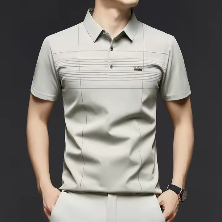 Camisa polo de verano, camiseta informal de manga corta a la moda, camiseta holgada con solapa versátil de seda helada, estilo masculino - 1