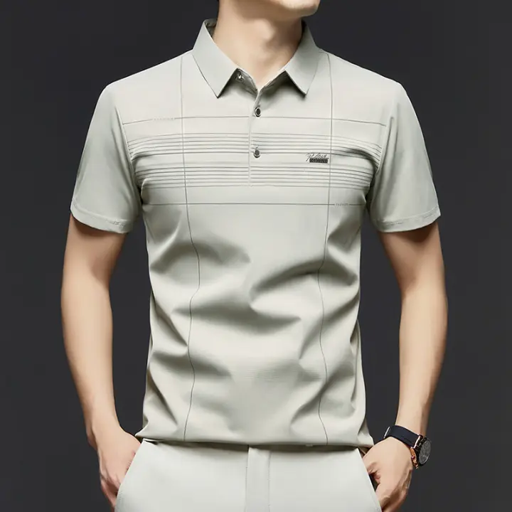 Camisa polo de verano, camiseta informal de manga corta a la moda, camiseta holgada con solapa versátil de seda helada, estilo masculino - 1