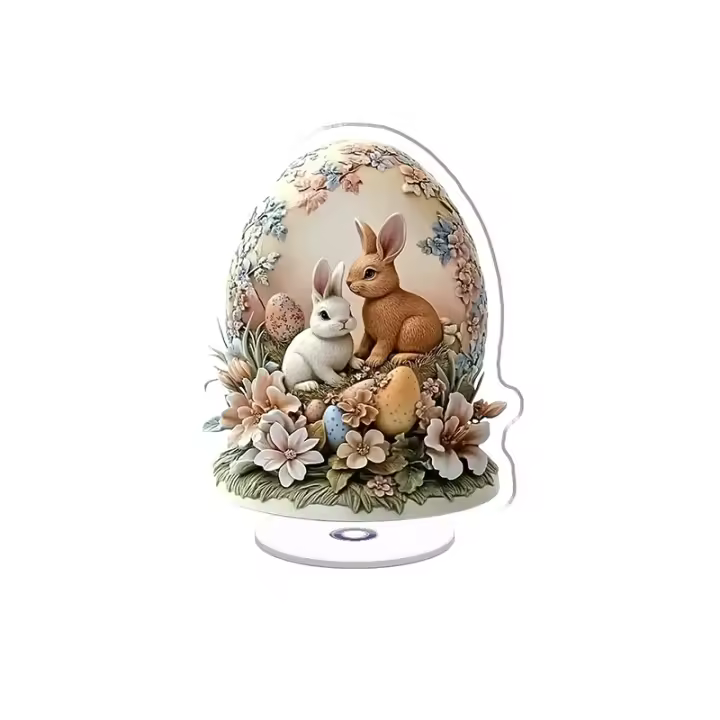 Una vitrina acrílica giratoria con huevos de Pascua altamente detallados con conejitos y flores, inspirada en Helle Nordstrom, perfecta para decoración festiva. - 1