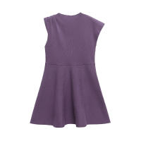 High Street Women Burgund Skater Knit Mini Dresses Round Neck Asymmetric Sleeve With Pleats A-line Dress Spring 2025 Vestidos - details 10