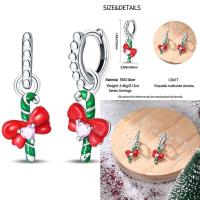 Pendientes de plata con borlas de copos de nieve azules y diamantes, lazo rojo para mujer, joyería creativa, regalos temáticos navideños - details 1