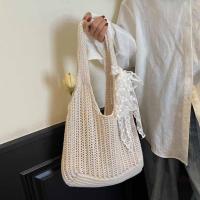 Con cinta de encaje, bolso tejido de Color sólido, bolso de mano, bolso de playa, bolso de playa con agujeros, bolso de hombro hueco de gran capacidad, compras - details 2