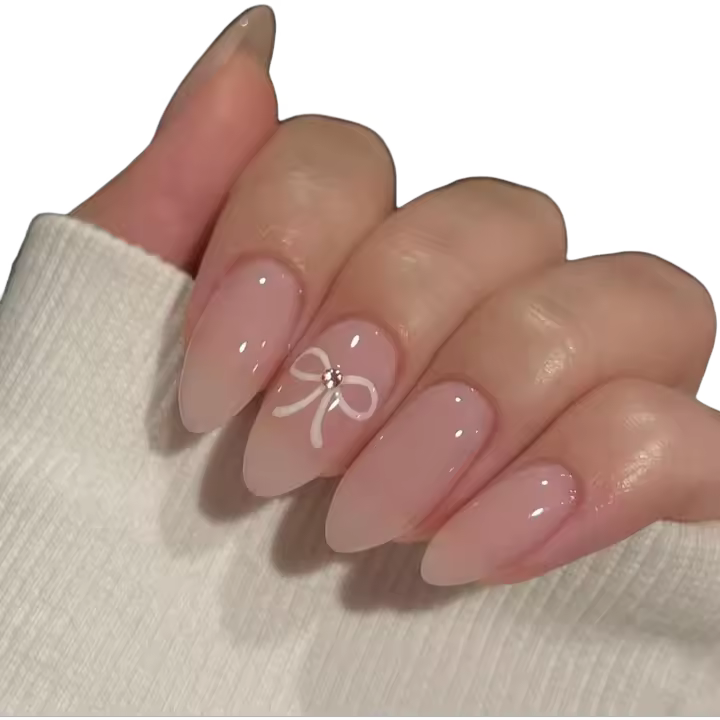 Uñas Postizas Cortas Estilo Francés en Forma de Rosa Total Cubierta Arte de Uñas Blanco con Forma de Almendra - 1