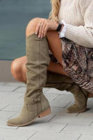 Botas de ante para mujer, zapatos largos informales, a la moda, para exteriores - details 3
