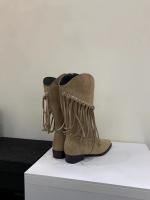 Maillard Botas vaqueras occidentales Botas cortas con flecos retro Botas medianas de tacón puntiagudo Botas ajustadas de otoño e invierno para mujer - details 9