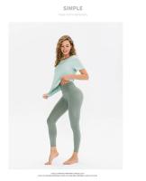 Camiseta deportiva lisa de manga corta para mujer, Top holgado para Fitness, camiseta de gimnasio - details 9