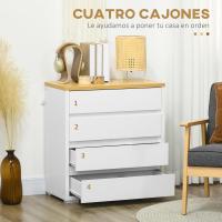 Cómoda Moderna con 4 Cajones Mueble Cajonera de Madera para Dormitorio Salón Habitación Carga 40 kg 70x37x75 cm Blanco y Natural - details 4