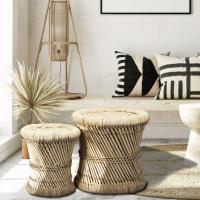 Juego de 2 taburetes de bambú, diámetro de 36 cm y 30 cm, ideal para jardín, terraza y balcón - details 5