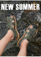 Sandalias de cuero para hombre, zapatos informales antideslizantes para playa y exterior, talla grande 38-48 - details 2