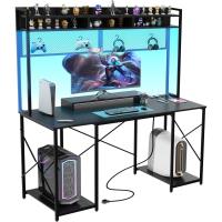 Mesa de Juego Ergonómica Estante de Almacenamiento con Soporte 120x60cm Marrón - details 8