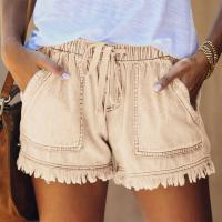 Shorts vaqueros casuales de cintura alta con cordón ajustable y cintura elástica para mujer, verano 2025 - details 5