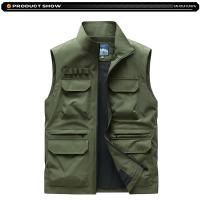 2025 nuevo verano hombres sin mangas ocio al aire libre chaleco con cuello levantado hombres muchos bolsillos Color sólido transpirable chaleco fino chaleco masculino - details 3