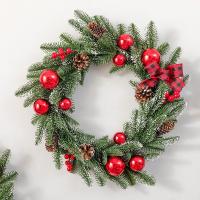 Colgante DIY corona navideña Artificial Bowknot bayas rojas vibrantes guirnalda de árbol de Navidad piñas PVC ventana decoración colgante puerta - details 3