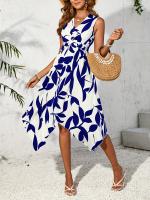 Falda media falda larga sin mangas con estampado de hojas, vestido irregular de giro, sentido del diseño de las mujeres de primavera y verano - details 4