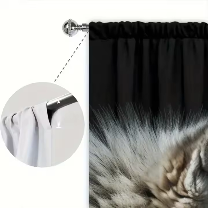 2pcs Cortina De Ventana Estampada En Estilo Lobo Blanco Y Negro Para Decoración Del Hogar Tratamiento De Ventana Para Dormitorio Oficina Y Cocina Material 100% Poliéster - 1